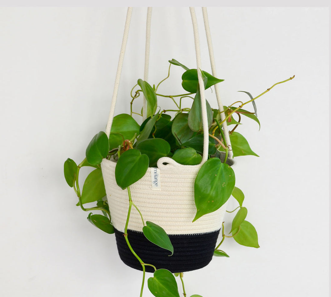 Mia Melange Hanging Planter Small – Black Block